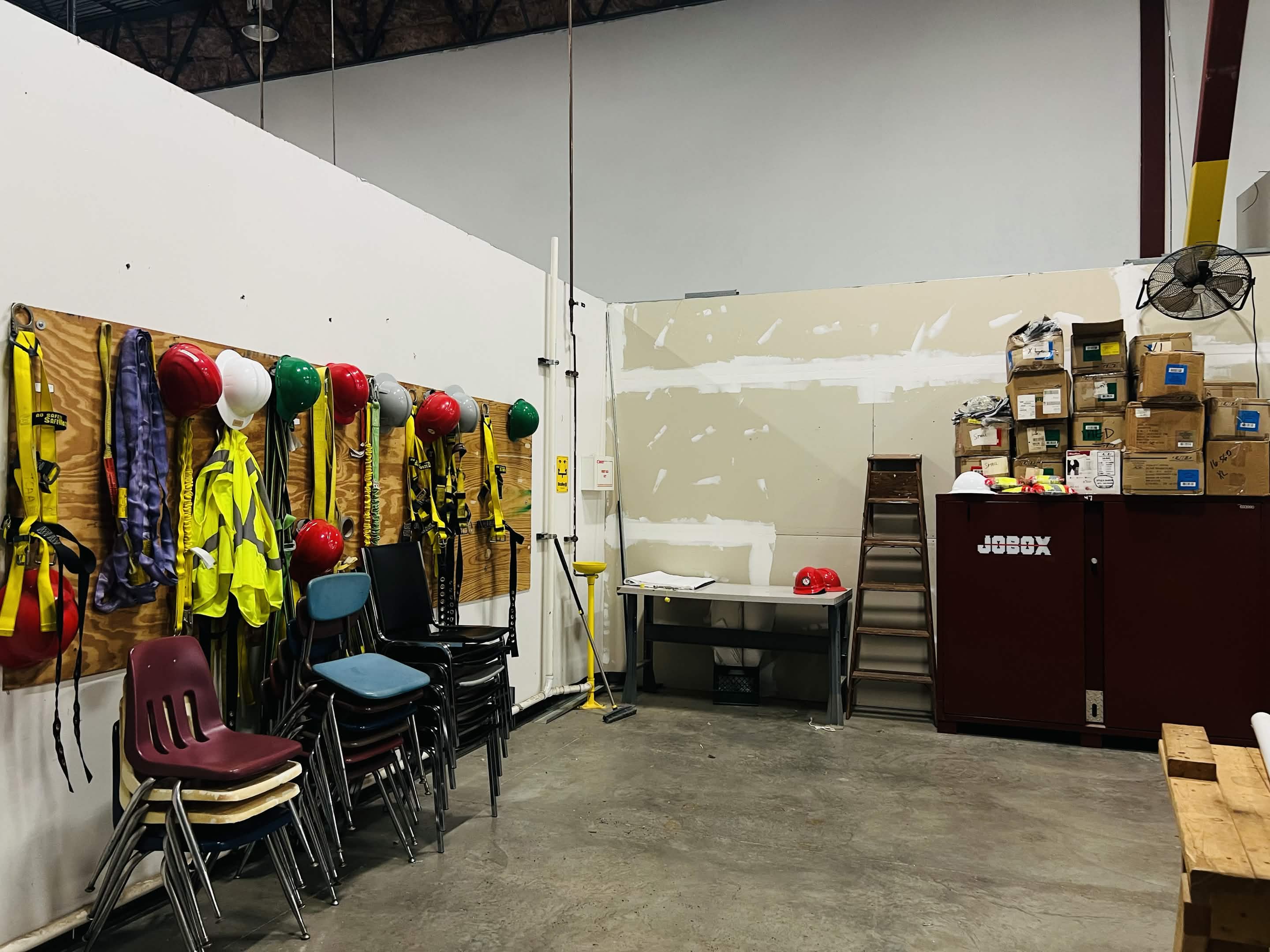 Safety equipment stored in the medical gas training lab